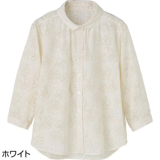 7分袖オパールブラウス ホワイト Ｌ