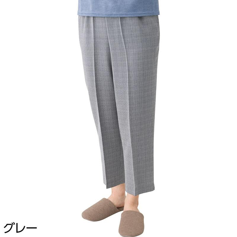 麻混格子フリーパンツ グレー ＬＬ