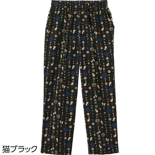 動物柄楊柳フリーパンツ 猫ブラック Ｍ