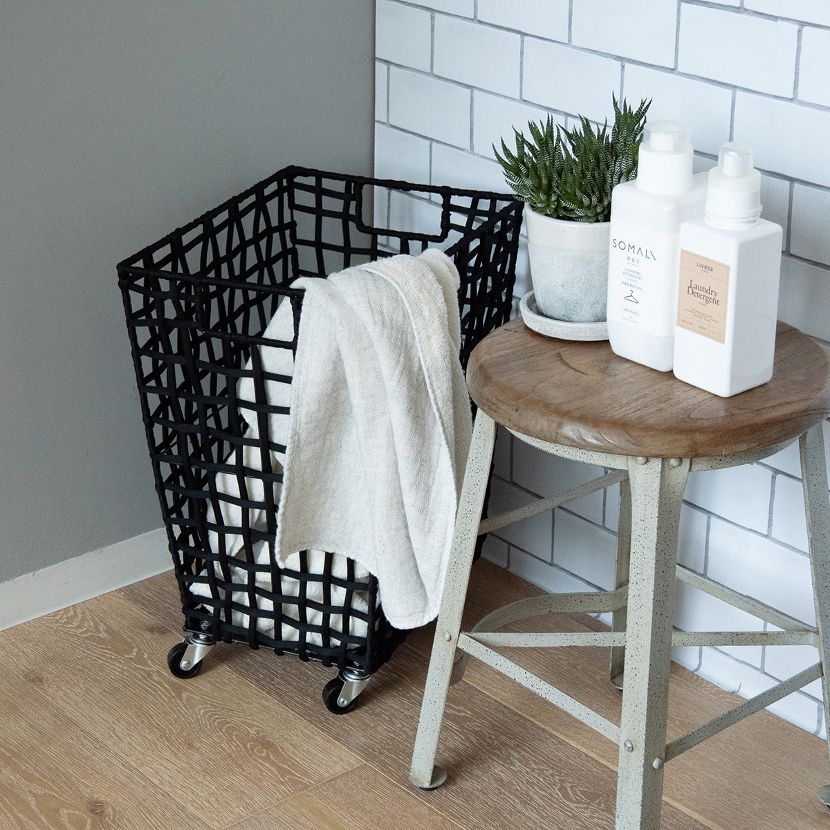 ラフニット　ランドリーバスケット　４５L　キャスター付き　ブラウン