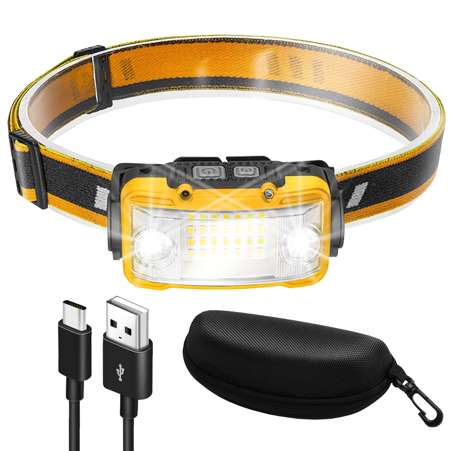 ヘッドライト LED 充電式 ネックライト 17時間点灯 ケース付き 超広角 小型 センサー搭載 防災 防水 キャンプ 登山 釣り 日本ブランド Cercano (セルカノ) (1, 黄色)