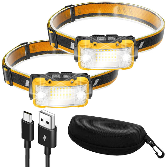 ヘッドライト LED 充電式 ネックライト 17時間点灯 ケース付き 超広角 小型 センサー搭載 防災 防水 キャンプ 登山 釣り 日本ブランド Cercano (セルカノ) (2, 黄色) ２セット