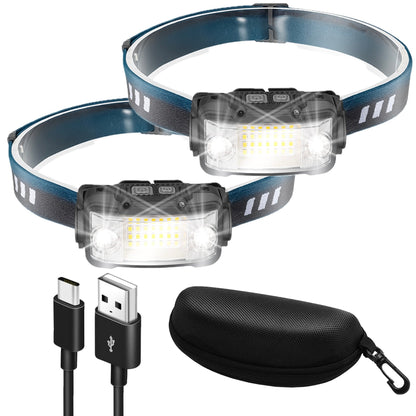 ヘッドライト LED 充電式 ネックライト 17時間点灯 ケース付き 超広角 小型 センサー搭載 防災 防水 キャンプ 登山 釣り 日本ブランド Cercano (セルカノ) (2, 黒色)２セット