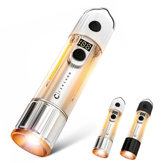 懐中電灯 ランタン 2way LEDライト 800ルーメン キャンプ 充電式 明るい ポーチ付き 大容量 長時間 小型 3,000mAh 防災 釣り 非常用 Cercano (セルカノ) (White)