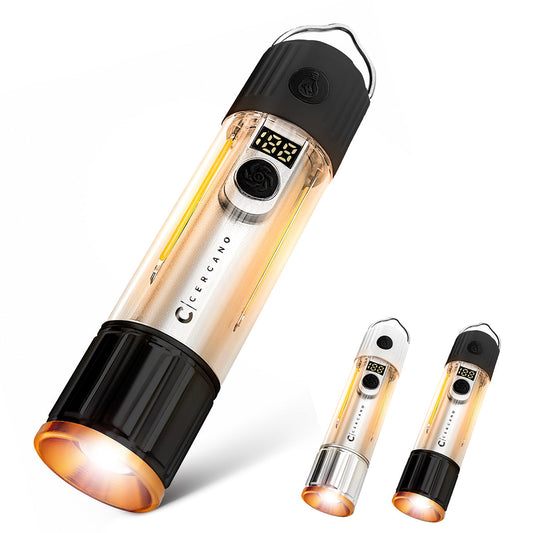 懐中電灯 ランタン 2way LEDライト 800ルーメン キャンプ 充電式 明るい ポーチ付き 大容量 長時間 小型 3,000mAh 防災 釣り 非常用 Cercano (セルカノ) (Black)