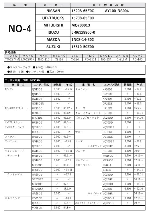 フェスコ FILT オイルフィルター NO-4