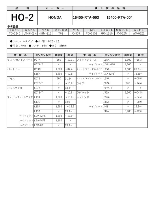 フェスコ FILT オイルフィルター HO-2