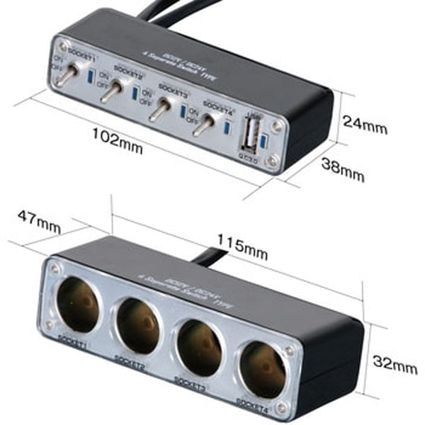 ジェットイノウエ ON/OFFスイッチ機能付きセパレートタイプ４連ソケット USBポート付き 502140