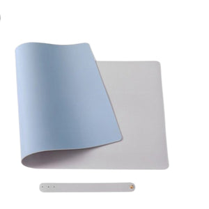 フェイクレザーデスクマット80×40cm　水色×銀　D8040P1