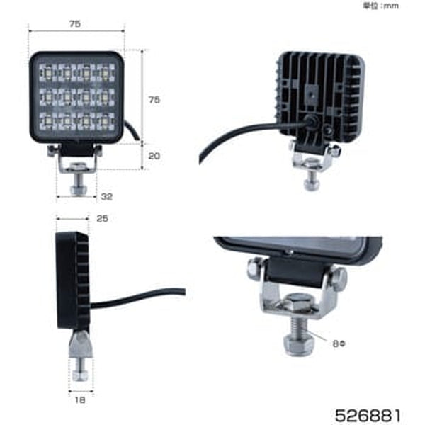 ジェットイノウエ ＬＥＤワークランプ 角型 WL-34 12W 3インチ 526881