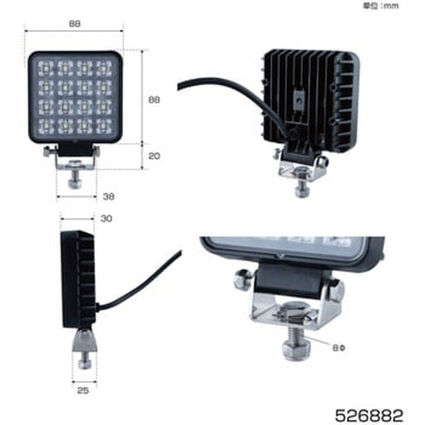 ジェットイノウエ ＬＥＤワークランプ 角型 WL-35 16W 3.5インチ 526882