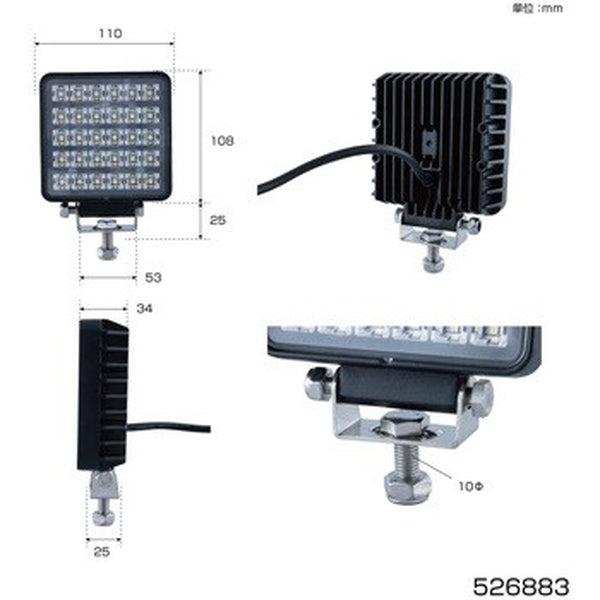 ジェットイノウエ ＬＥＤワークランプ 角型 WL-36 24W 4.5インチ 526883