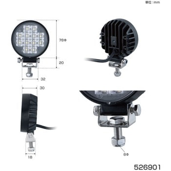 ジェットイノウエ ＬＥＤワークランプ 丸型 WL-38 12W 3インチ 526901