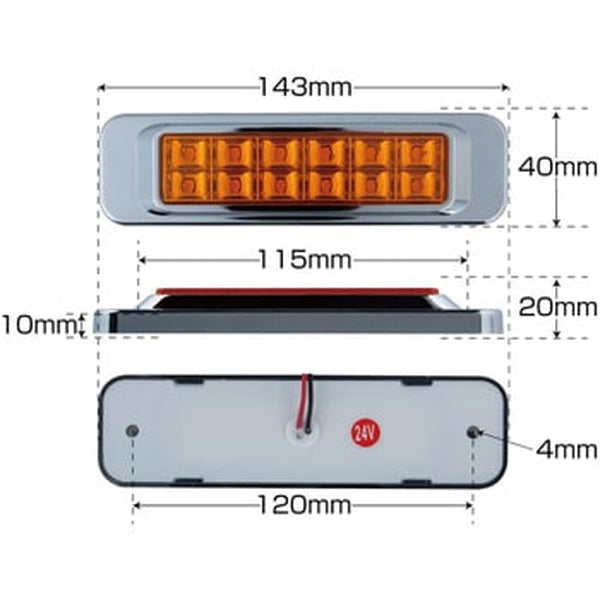 ジェットイノウエ LED サイドマーカー角型 24V車用 アンバー 534912