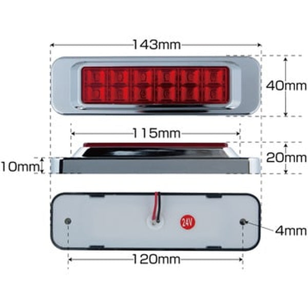 ジェットイノウエ LED サイドマーカー角型 24V車用 レッド 534916