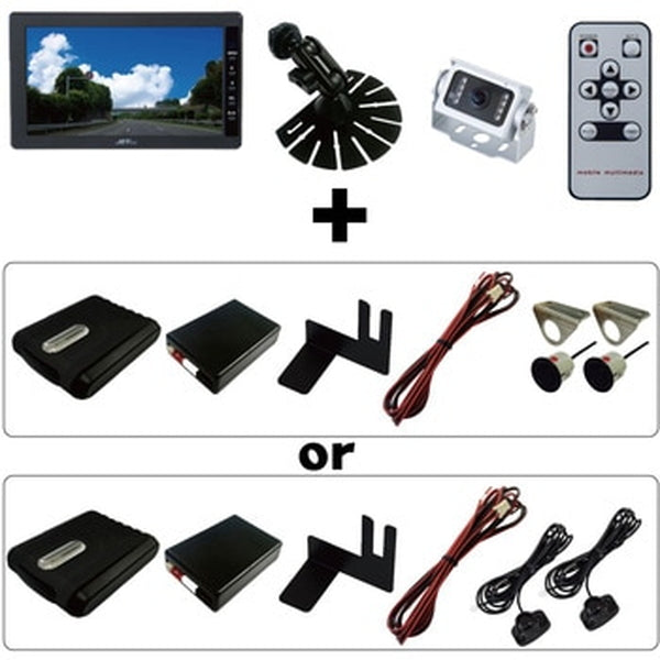 ジェットイノウエ AHD超広角バックカメラ & 7インチ高精細モニター＆センサー付セット バックカメラセット + 貼り付けバックセンサー ×2個セット 592732