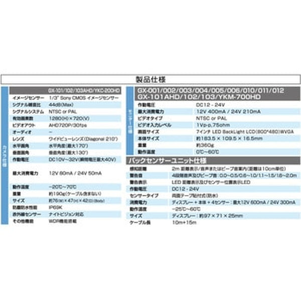 ジェットイノウエ AHD超広角バックカメラ & 7インチ高精細モニター＆センサー付セット バックカメラセット + 貼り付けバックセンサー ×4個セット 592733