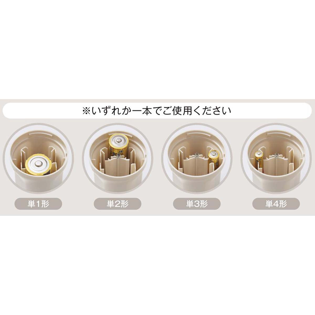 備えて安心　単1形から単4形まで使えるハンディライト