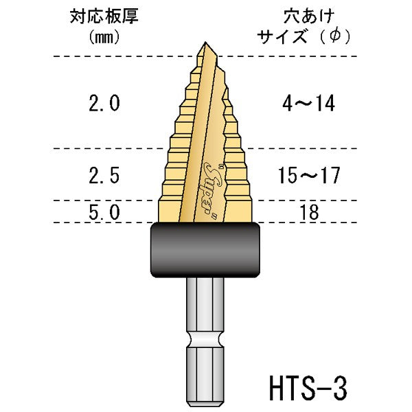 ライト精機 パック品 六角軸チタンステップビット HTS-3