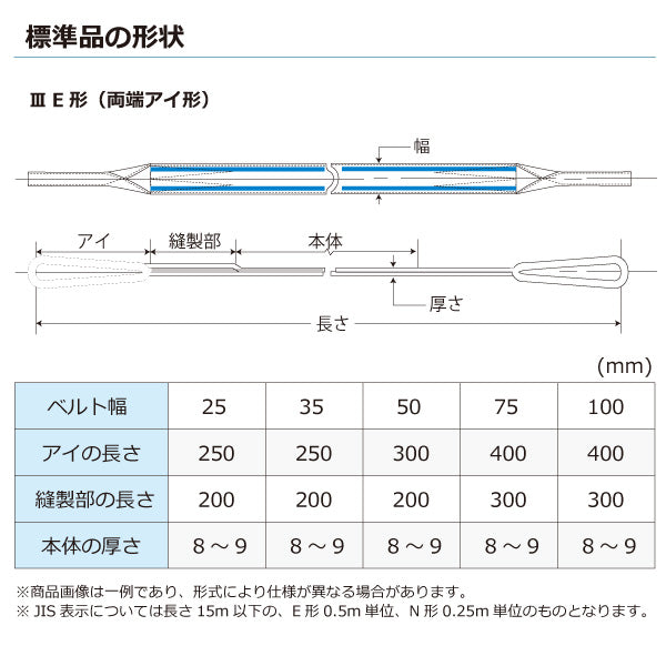 東レインターナショナル ポリエステルスリング PET3E 両端アイ形 0.8ton 幅25mm 長さ1m～10ｍ