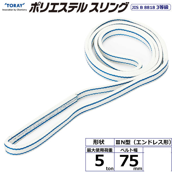 東レインターナショナル ポリエステルスリング PET3N エンドレス形 5ton 幅75mm 長さ1m～5ｍ