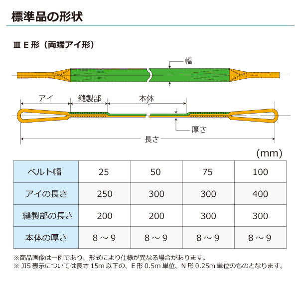 東レインターナショナル ナイロンスリング N3E 両端アイ形 0.8ton 幅25mm 長さ1m～10ｍ