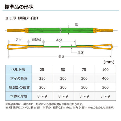 東レインターナショナル ナイロンスリング N3E 両端アイ形 0.8ton 幅25mm 長さ1m～10ｍ