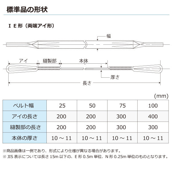 東レインターナショナル ケミカルスリング C1E 両端アイ形 1ton 幅50mm 長さ1m～10ｍ
