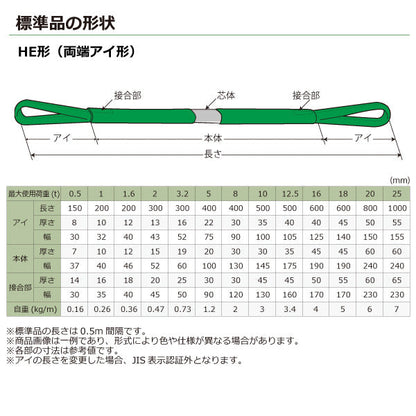 東レインターナショナル シライマルチスリング HE 両端アイ形 0.5ton 幅37mm 長さ1m～10ｍ