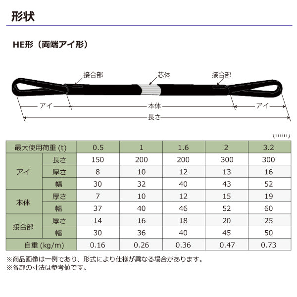 東レインターナショナル シライマルチスリング HE  両端アイ形 ブラックタイプ 0.5ton 幅30mm 長さ1m～5ｍ