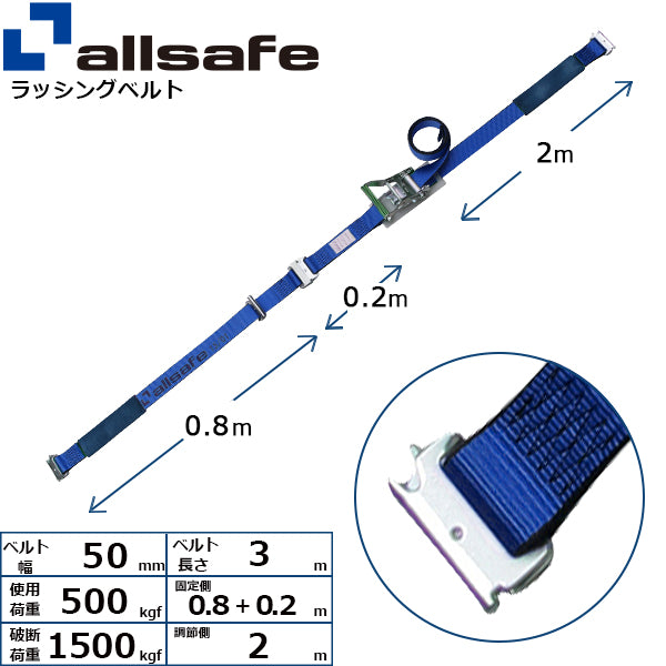allsafe ワンピースキャッチャー付きラッシングベルト 青