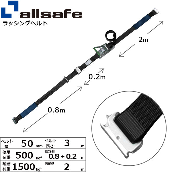 allsafe ワンピースキャッチャー付きラッシングベルト 黒