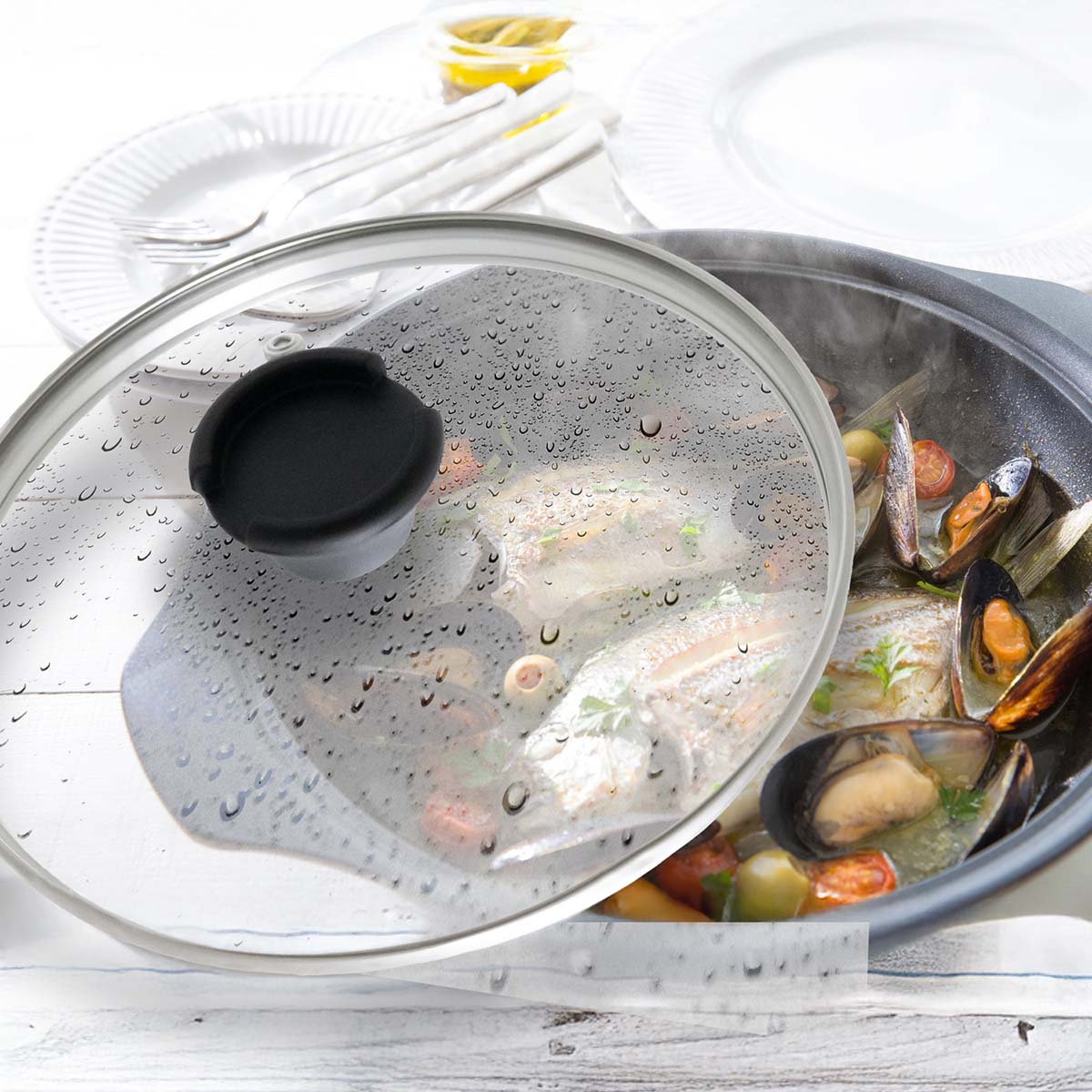 every U.　強化ガラス蓋（蒸気穴付き） 　26cm