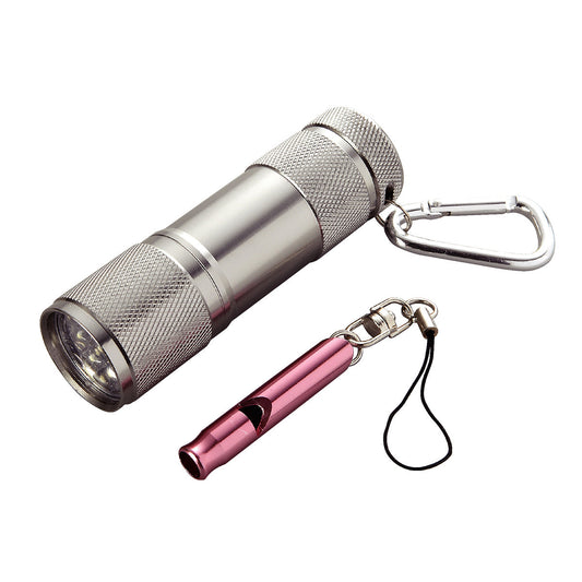 防災用品　ミニホイッスル付LEDライト　ピンク