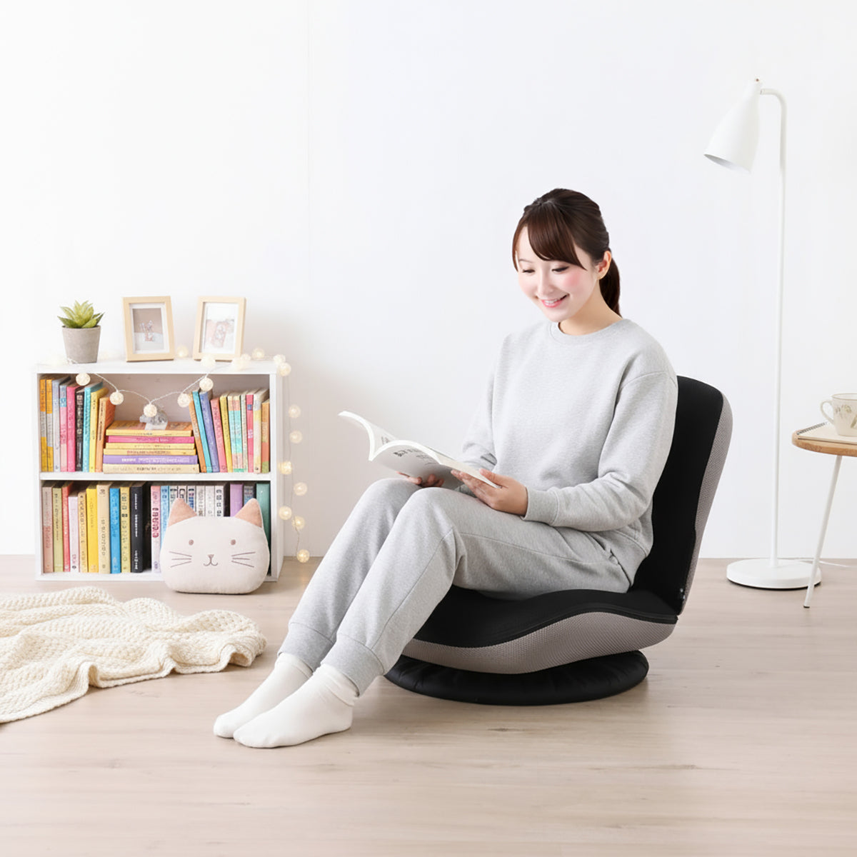 回転フロアチェア　カム　360度回転式　ブラック