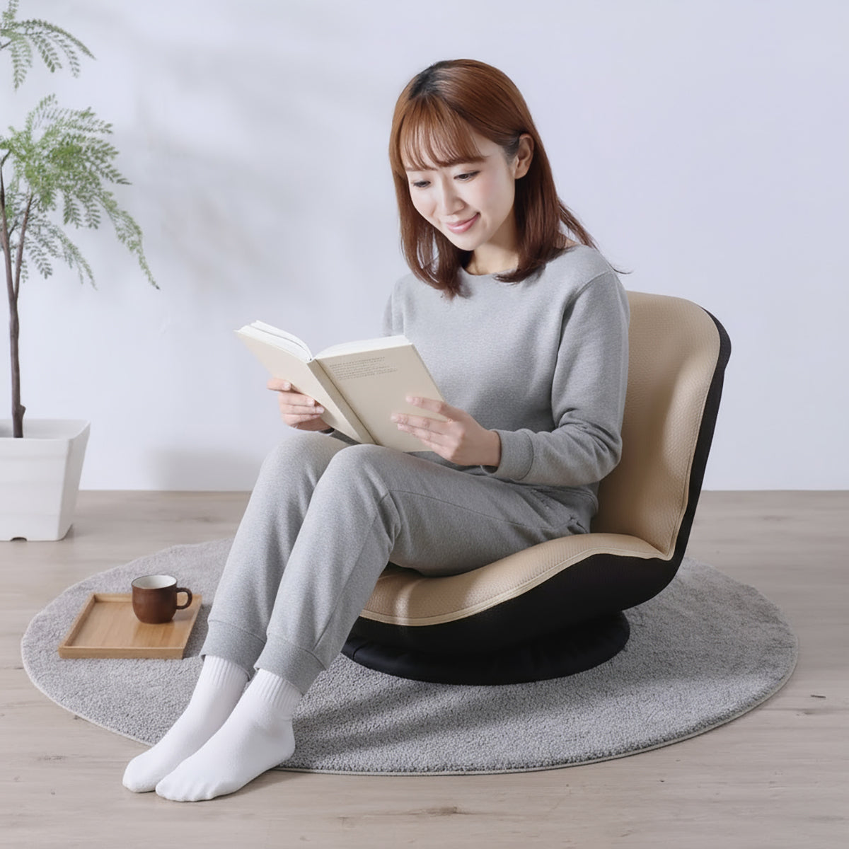 回転フロアチェア　カム　360度回転式　ベージュ