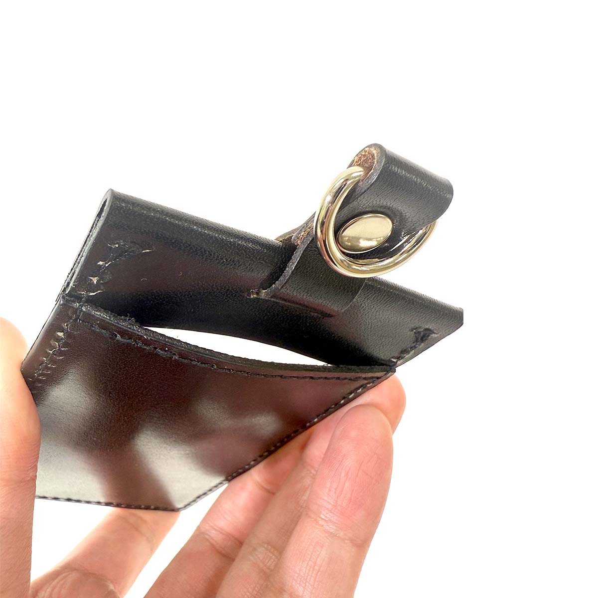 【革鳴】ＩＤカードホルダー（縦型・黒・タンニン革）