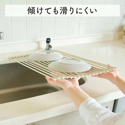 MONOWA ロール式 シリコン 水切りラック Mサイズ 耐熱230℃ 耐荷重15kg ステンレス×シリコン 折りたたみ 省スペース