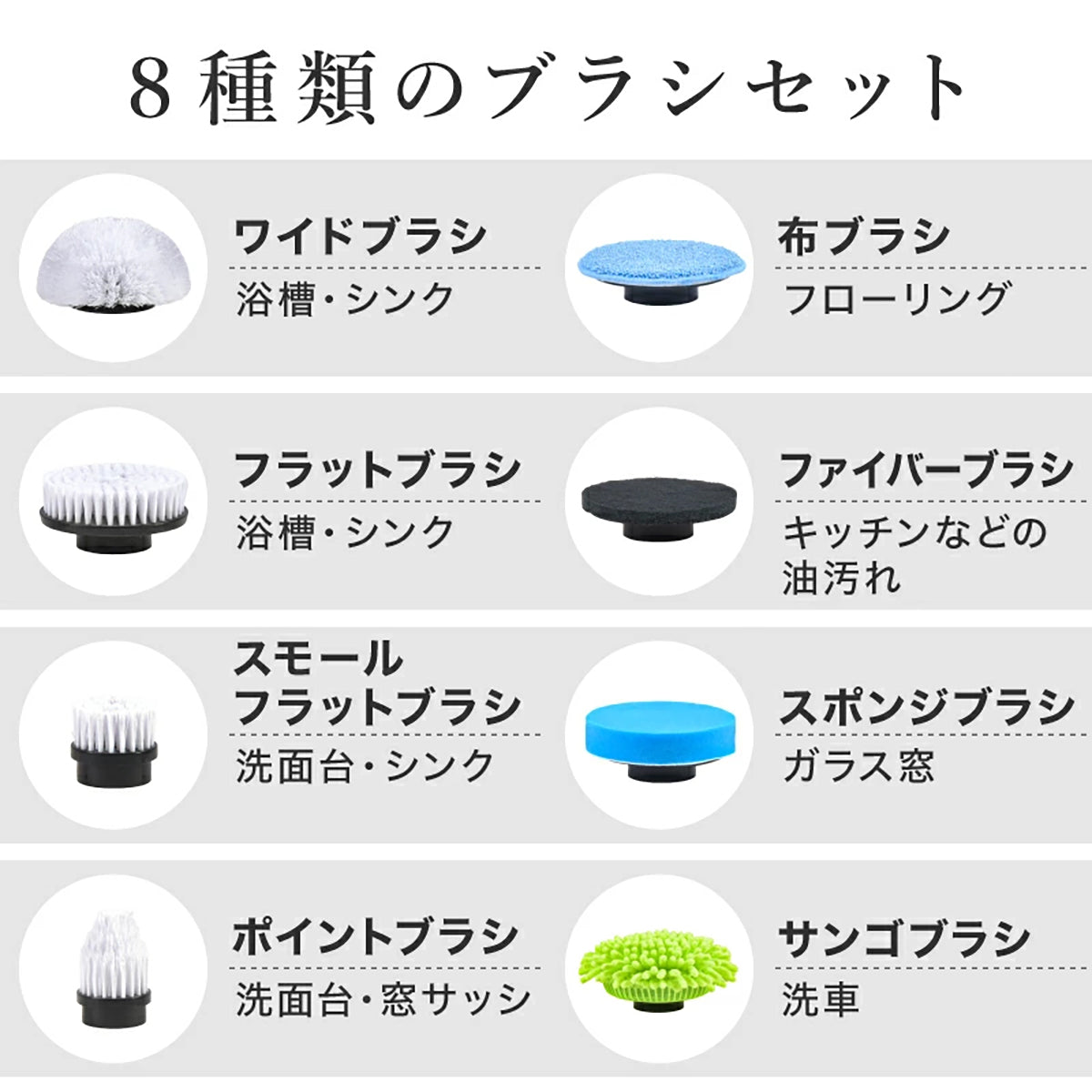 MONOWA 電動お掃除ブラシセット 8種類ブラシ付き 2段階速度調整 コードレス 充電式 防水仕様 ロングハンドル＆ハンディ両用