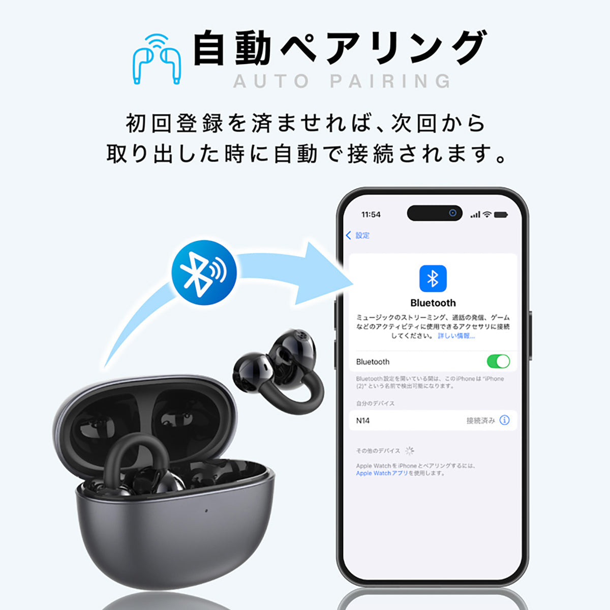 オープンイヤーイヤホン OWS 空気伝導 ワイヤレス Bluetooth5.4 イヤーカフ型 耳を塞がない 快適装着 Type-C充電