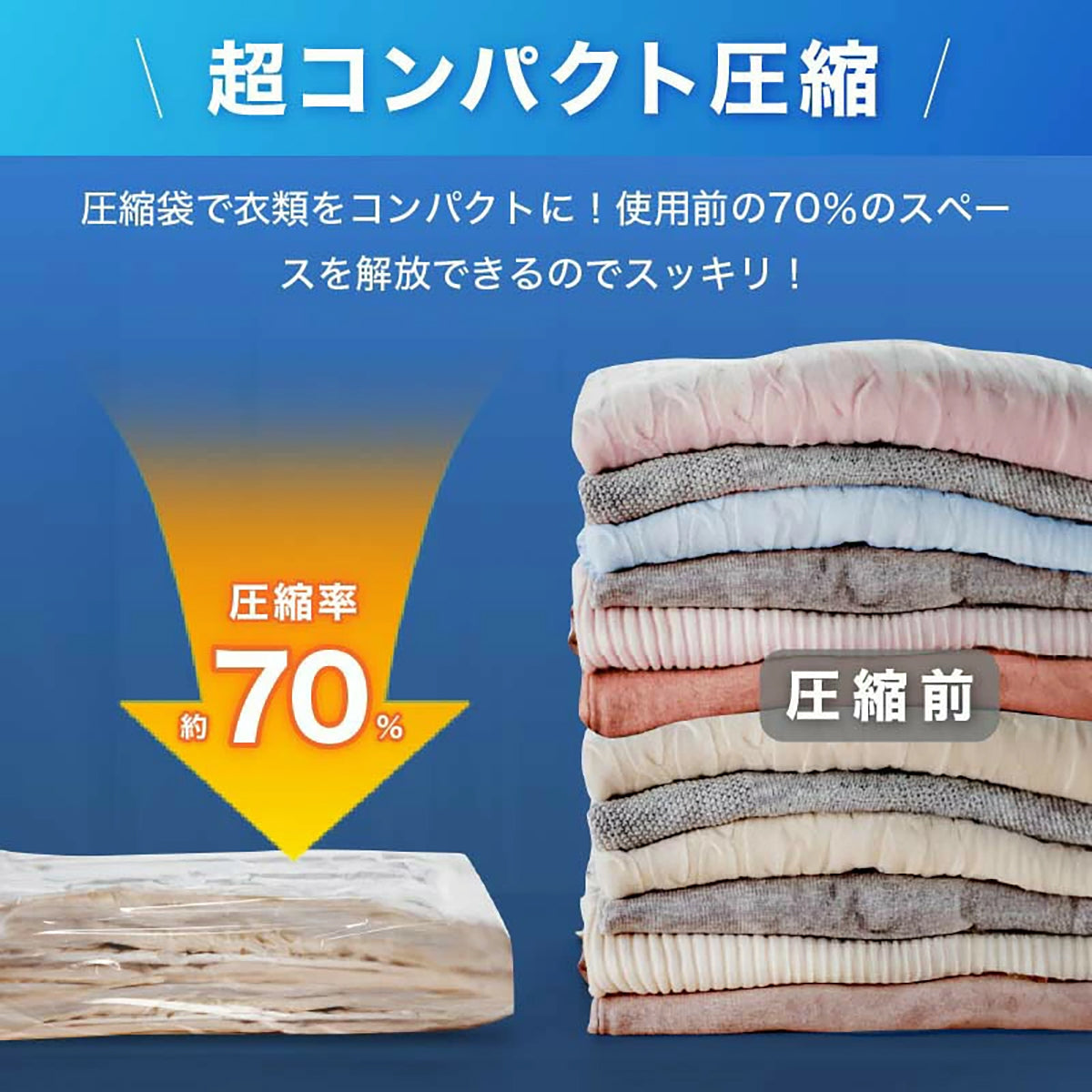 圧縮袋 旅行用 10枚セット 衣類圧縮 手巻き式 掃除機不要 防湿・防カビ 収納圧縮袋 S/M/L 新生活・出張・衣替えに