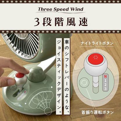 卓上扇風機 レトロデザイン USB充電式 3600mAh 自動首振り 3段階風量 夜間ライト付き 小型デスクファン ホワイト