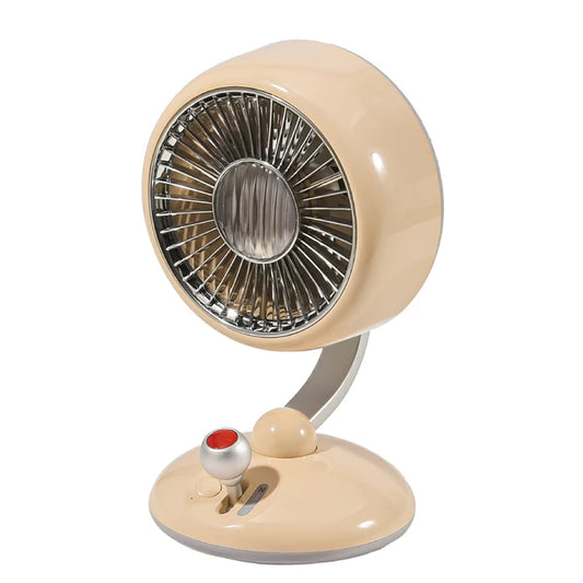 卓上扇風機 レトロデザイン USB充電式 3600mAh 自動首振り 3段階風量 夜間ライト付き 小型デスクファン クリーム