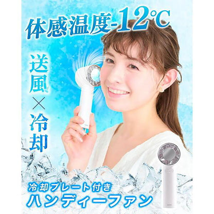 ハンディファン 冷却プレート −12℃瞬間冷却 3段階風量 2000mAh Type-C 小型 携帯扇風機 カラビナ付き　ホワイト