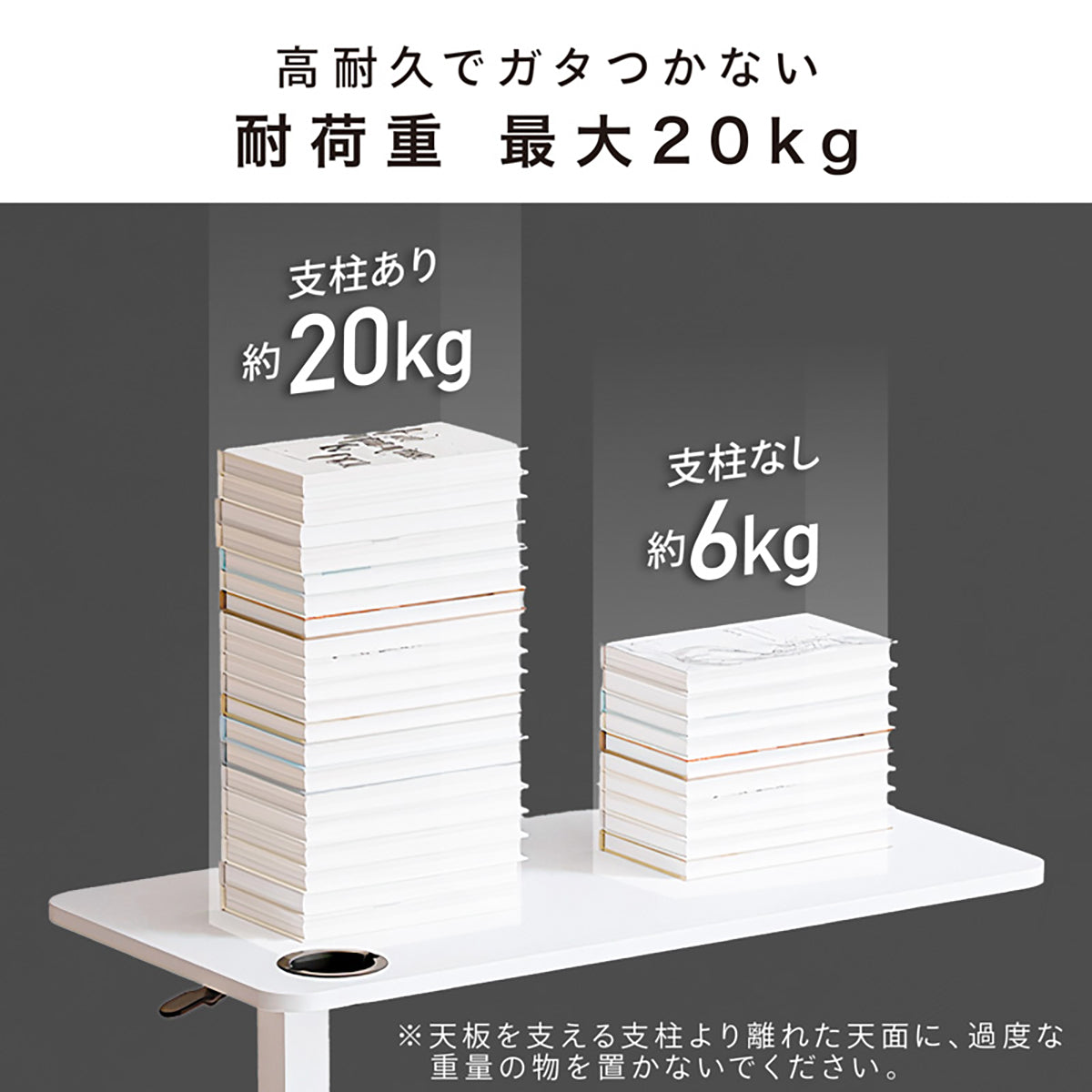 ガス圧 昇降デスク 幅100cm 無段階調整 70〜110cm キャスター付き スタンディングデスク パソコンデスク ホワイト