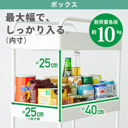 幅18.5〜27cm調整 ワイドチェンジストッカー（3段）隙間フィット・スチール製・キャスター付き ホワイト