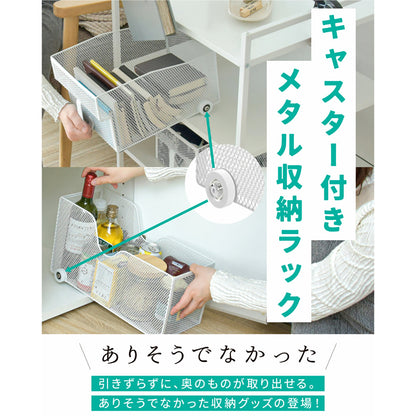 キッチン収納ケース  ハンドル付きローラーストッカー 大容量 引き出し ラクラク 移動式収納 スライド収納 メッシュ構造