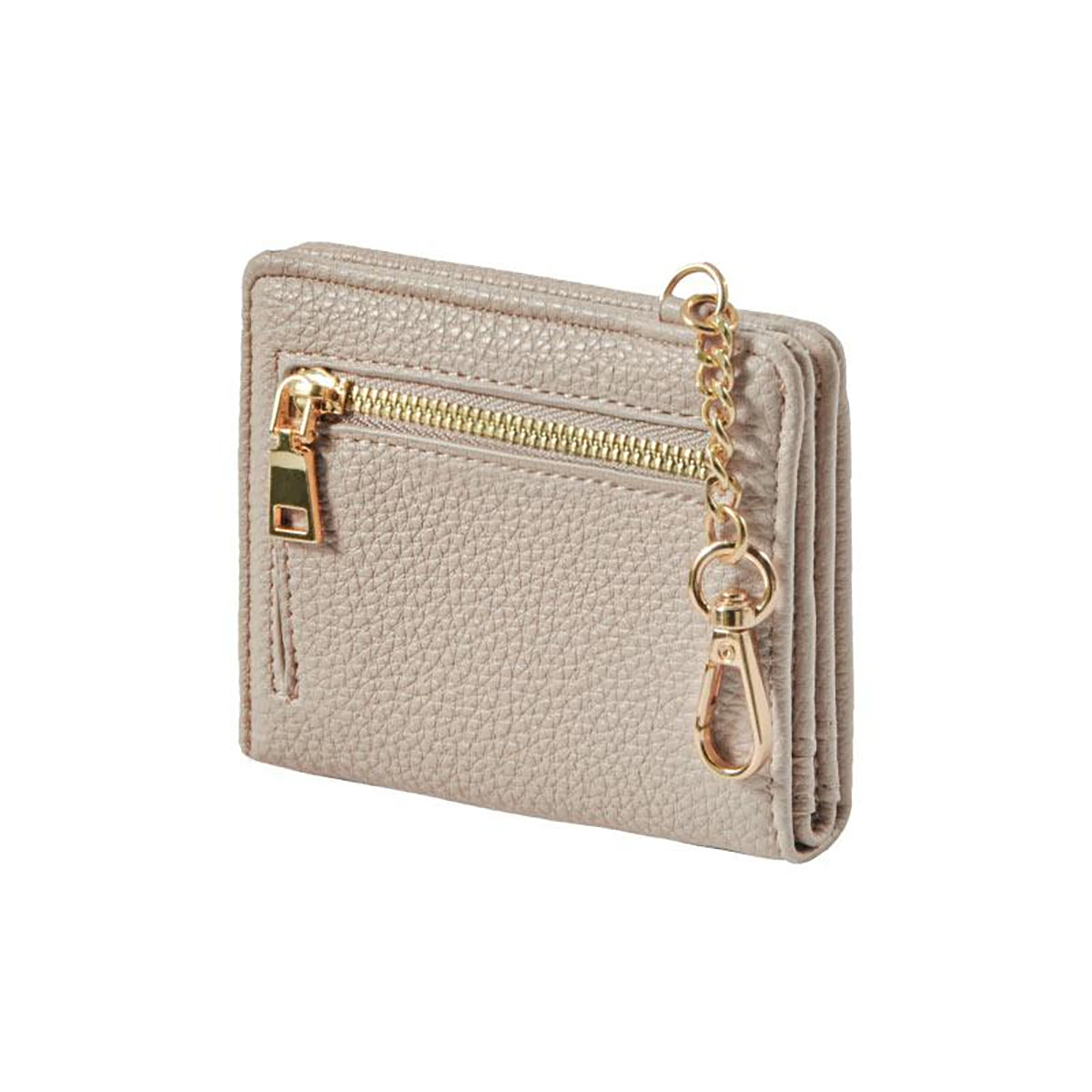 スリムミニウォレット コイン収納つきパスケース カード9枚収納・お札も入るミニ財布・PUレザー製・チェーン付き ベージュ