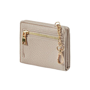スリムミニウォレット コイン収納つきパスケース カード9枚収納・お札も入るミニ財布・PUレザー製・チェーン付き ベージュ