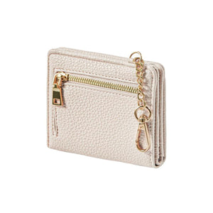 スリムミニウォレット コイン収納つきパスケース カード9枚収納・お札も入るミニ財布・PUレザー製・チェーン付き アイボリー